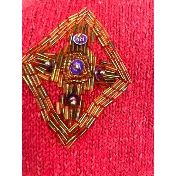 VTG Carducci Silk Angora Sequin Pullover Sweater MEDIUM 1980's Beaded Pink - Picture 6 of 13